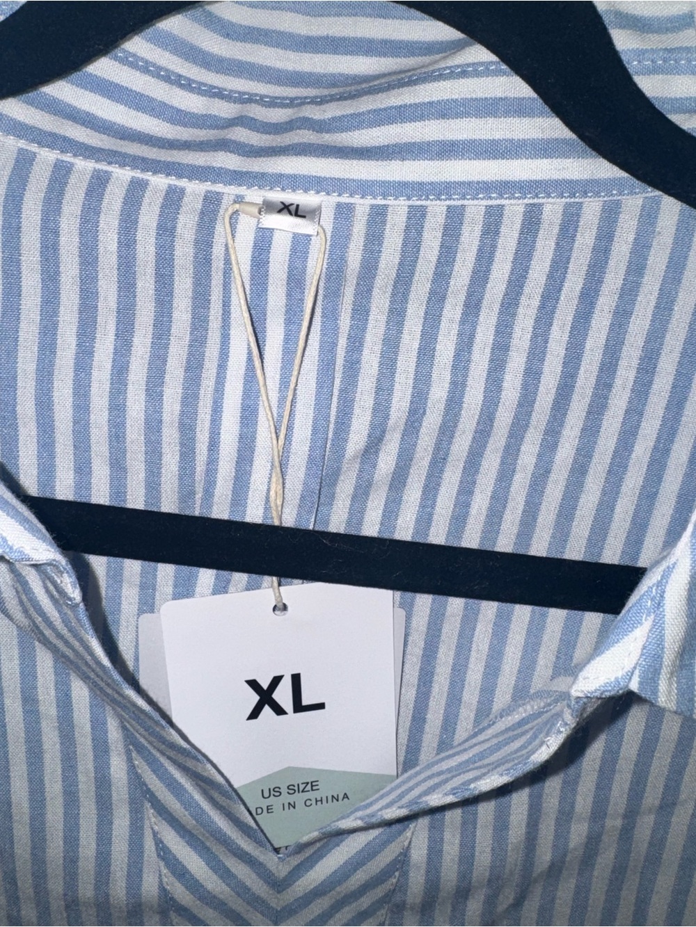 NWT Striped V-Neck Cotton Blouse in Light Blue XL - Picture 3 of 5